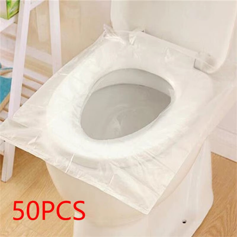 50-Pack Individually Wrapped Disposable Waterproof Plastic Toilet Seat Covers with Non-Slip Design for Travel and Protection