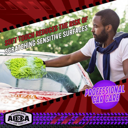 Premium Chenille Microfiber Car Wash Mitts - 2 Pack, Scratch-Free & Lint-Free, Regular Size (7.12'' x 10.14''), Eco-Friendly Green