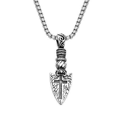 Men's Vintage Punk Viking Spear Pendant Necklace in Stainless Steel with Cross Arrow Design