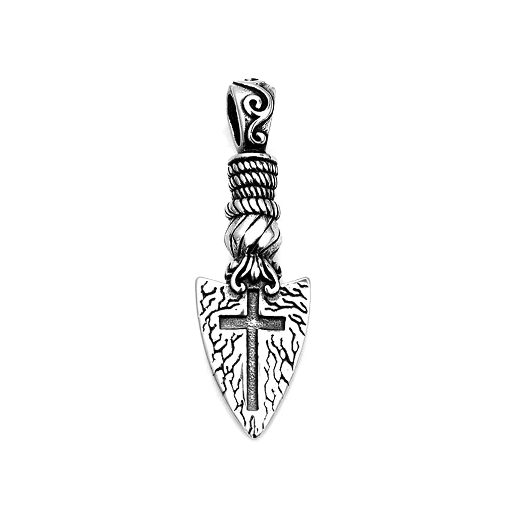 Men's Vintage Punk Viking Spear Pendant Necklace in Stainless Steel with Cross Arrow Design