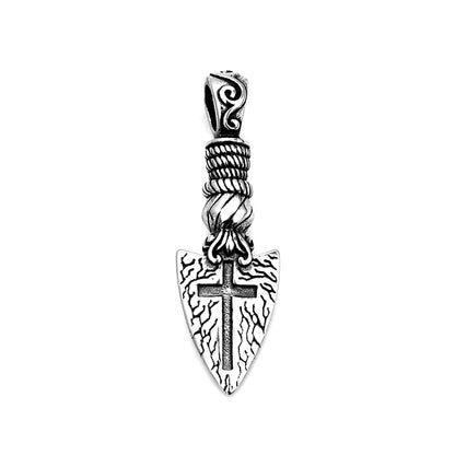 Men's Vintage Punk Viking Spear Pendant Necklace in Stainless Steel with Cross Arrow Design