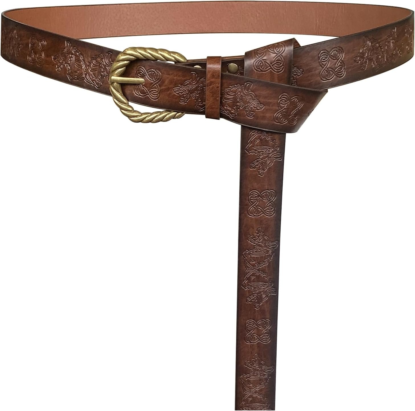 Viking Fenrir Embossed Faux Leather Buckle Belt - Medieval Knight Accessory