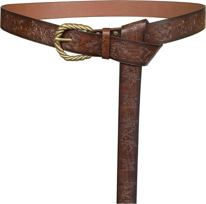 Viking Fenrir Embossed Faux Leather Buckle Belt - Medieval Knight Accessory