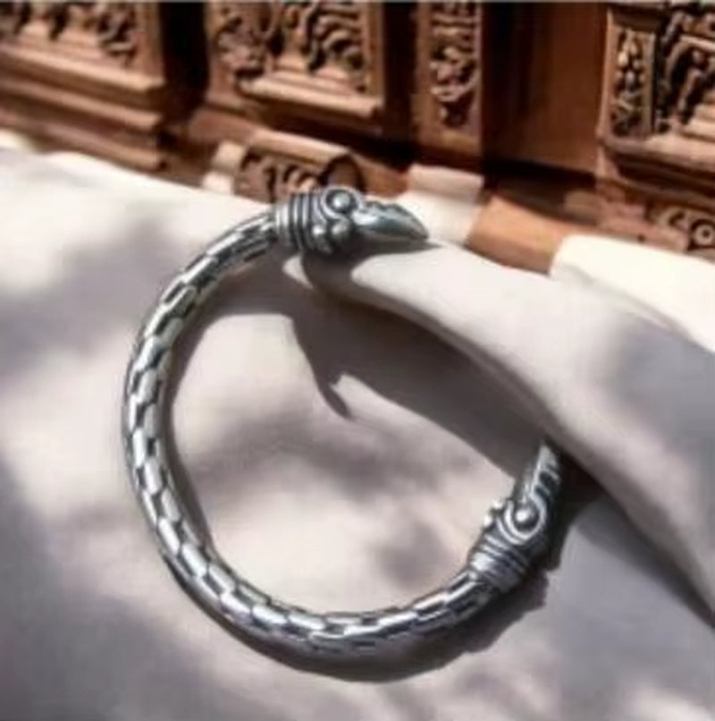 Stainless Steel Norse Raven Bracelet for Men with Viking Wooden Gift Box