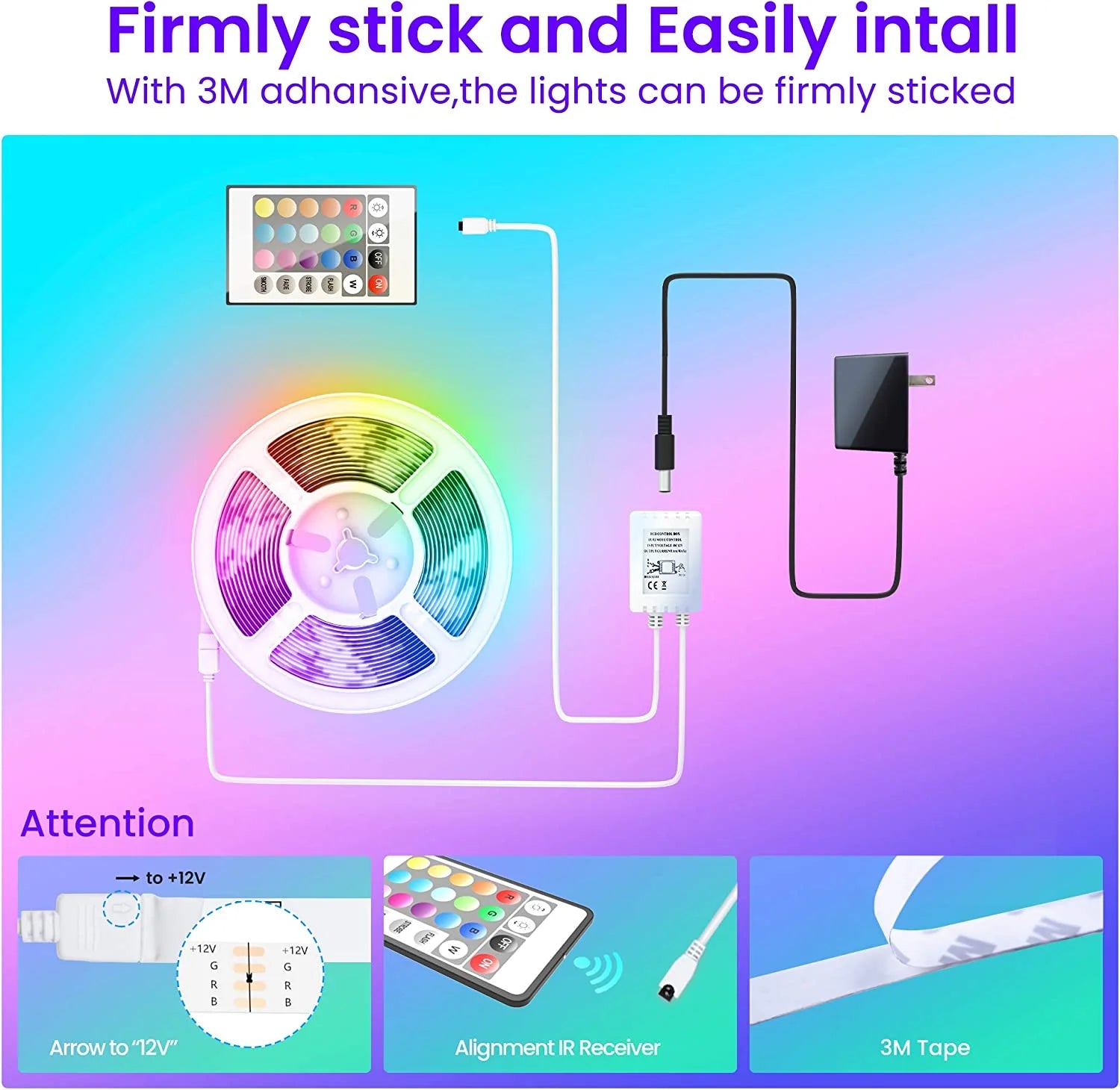 50 FT Bluetooth LED Strip Lights for Bedroom - Color Changing with Music Sync, Mobile App Control, IR Remote, and Microphone Integration