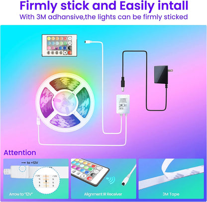 50 FT Bluetooth LED Strip Lights for Bedroom - Color Changing with Music Sync, Mobile App Control, IR Remote, and Microphone Integration