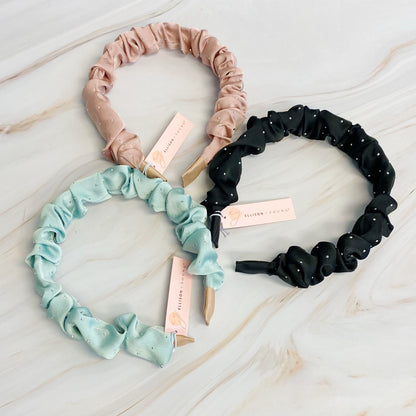 Chic Scrunched Satin Jewel Dotted Headband for Effortless Style