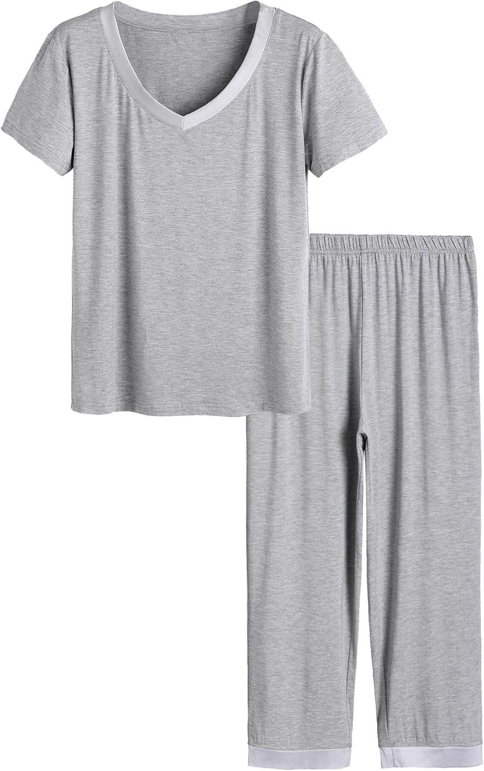 Chic Women's V-Neck Short Sleeve Pajama Set with Comfortable Pants