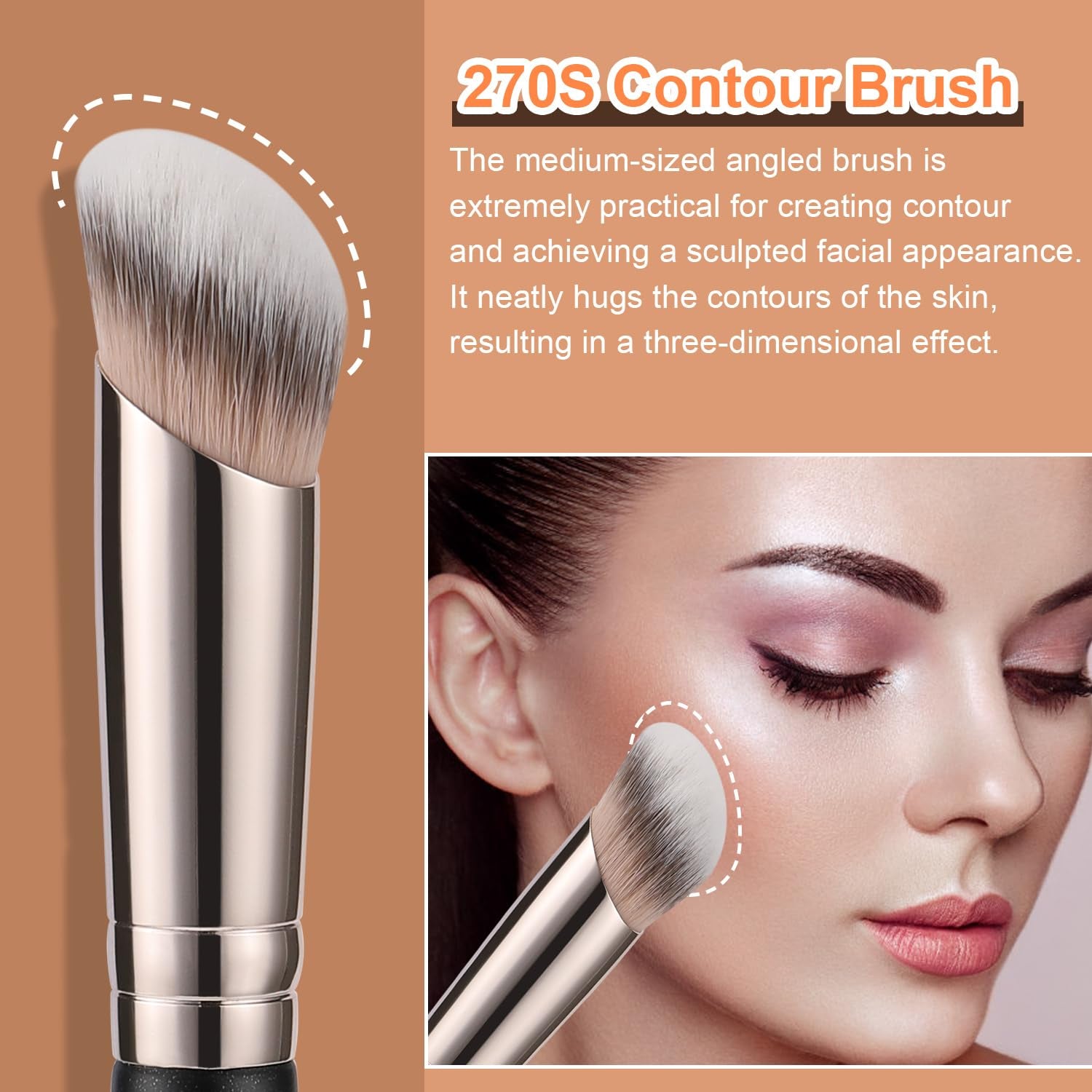 Under Eye Concealer Brush and Angled Contour Synthetic Kabuki Brush for Blending and Setting Liquid, Cream, and Powder Cosmetics (Model 270S)