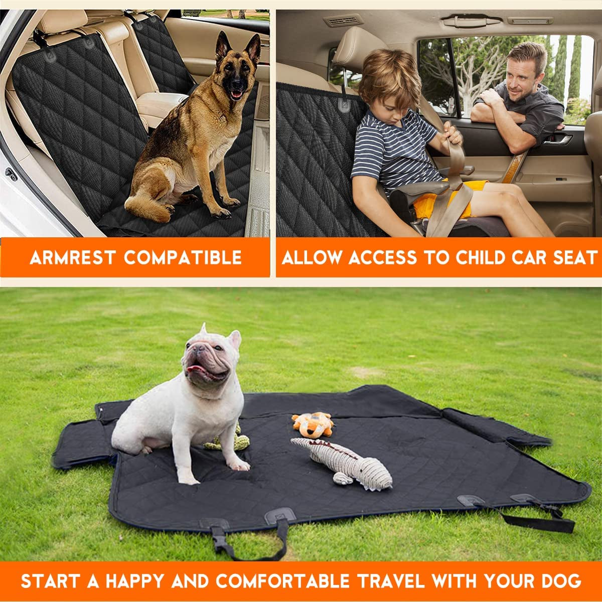 Waterproof Dog Car Seat Cover for Back Seat – Non-Slip Pet Protector Compatible with Most Cars, Trucks, and SUVs – Black