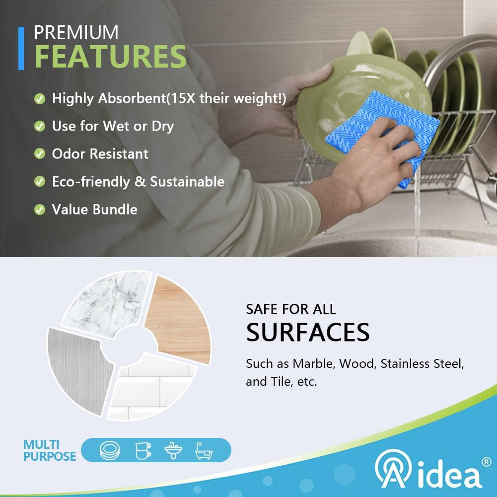 Multi-Purpose Reusable Cleaning Wipes - 80 Count Pack, Versatile 12''x24'' Domestic Dish Cloths