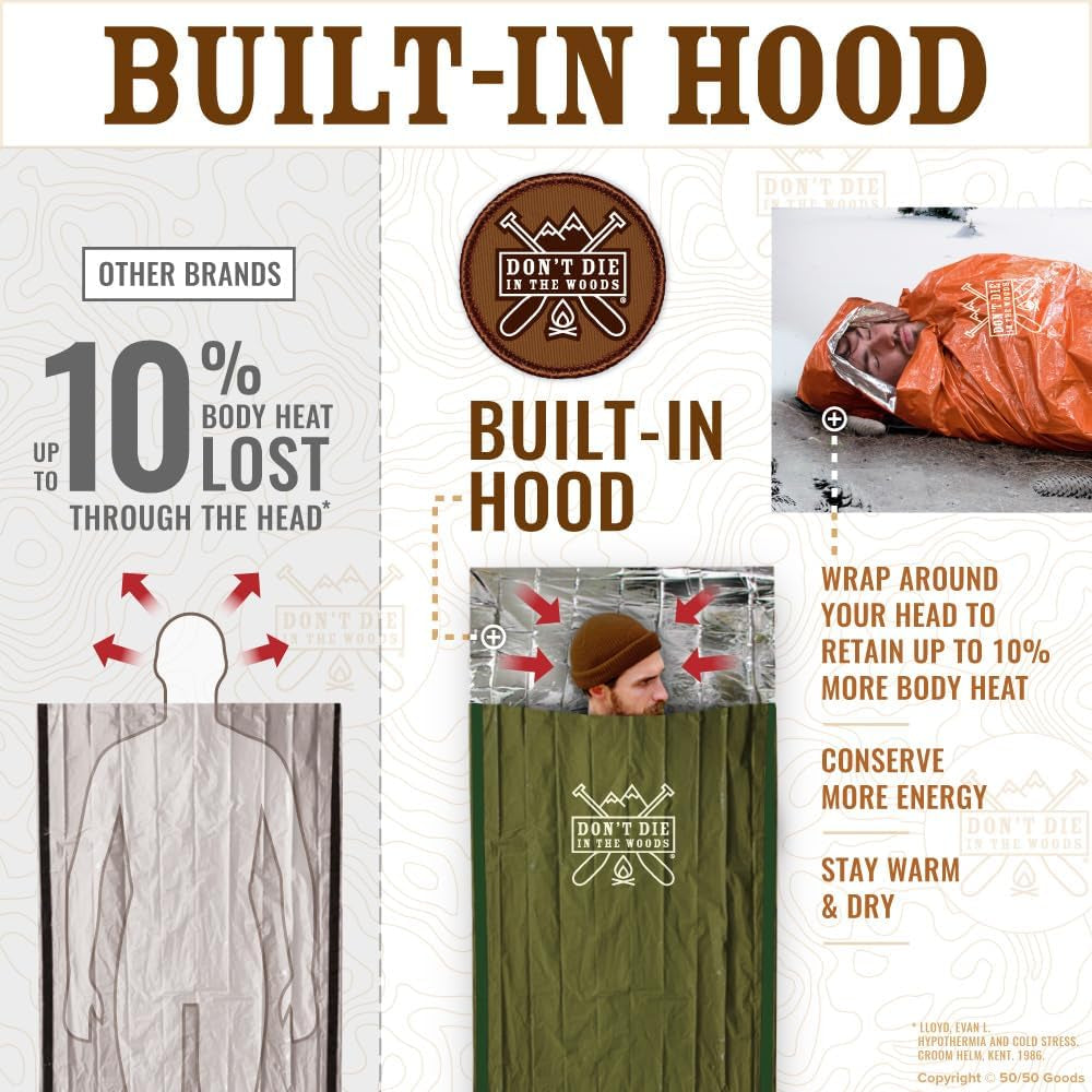 Ultimate Survival Bivy - Emergency Sleeping Bag with Hood - Extra-Thick Thermal Mylar Space Blanket for Outdoor Protection