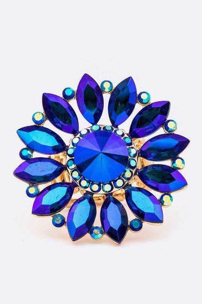 Stunning Crystal Flower Stretch Ring - Bold Statement Accessory