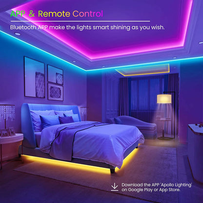 50 FT Bluetooth LED Strip Lights for Bedroom - Color Changing with Music Sync, Mobile App Control, IR Remote, and Microphone Integration