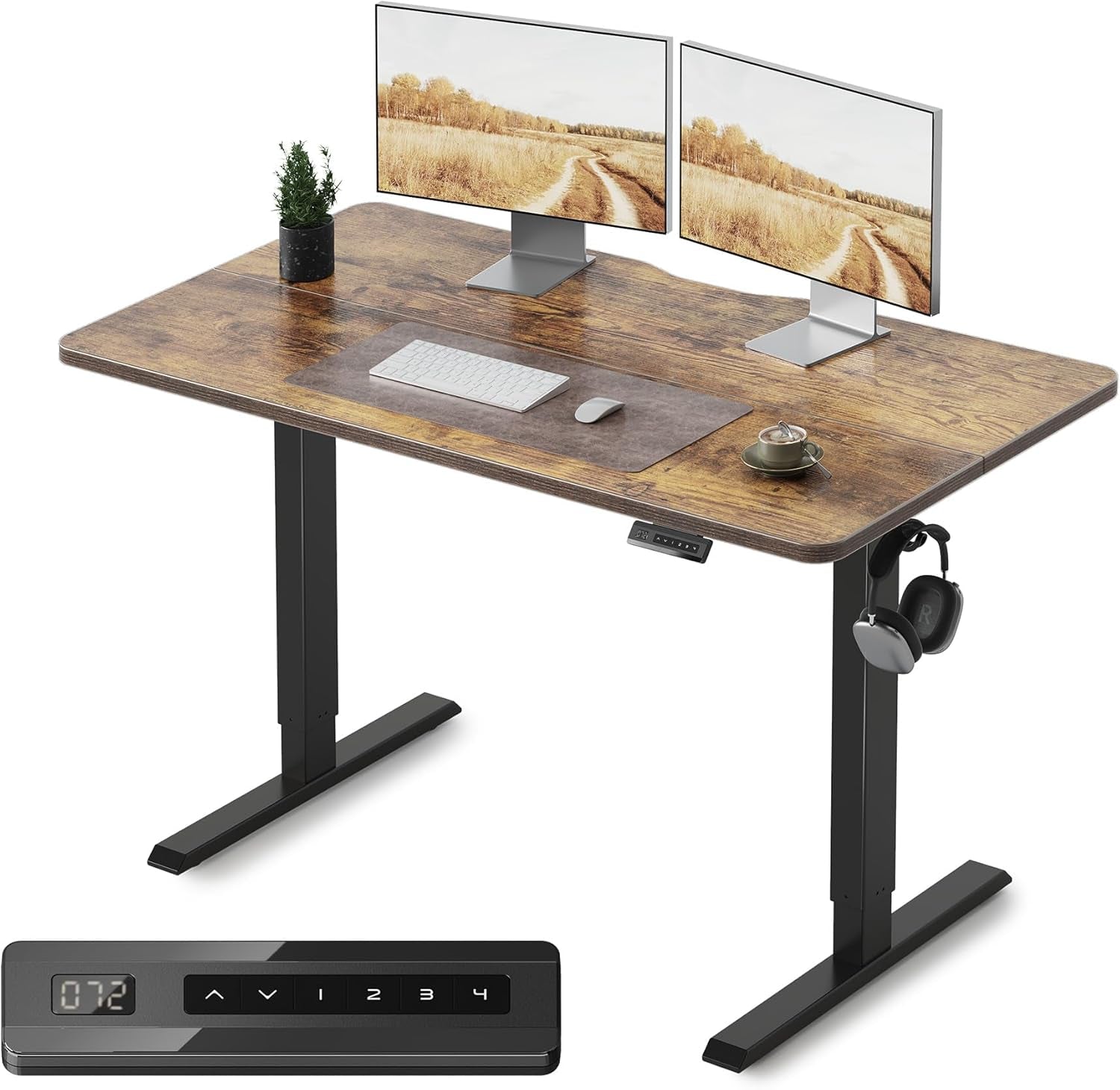 Height Adjustable Electric Standing Desk - 48" x 24" Rustic Brown Sit-Stand Home Office Computer Desk