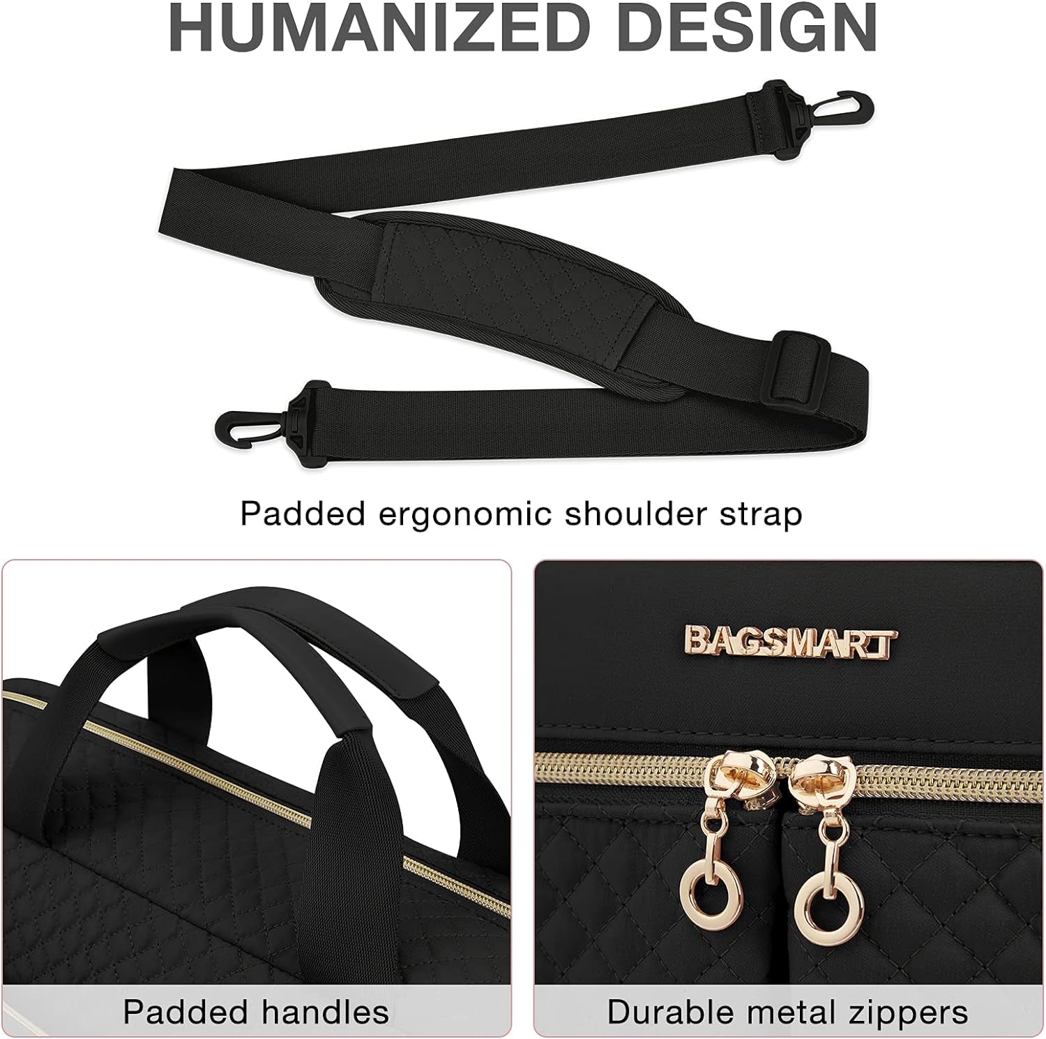 Stylish Black Laptop Bag for Women - 17.3/15.6 Inch Briefcase for Office, Travel & Business