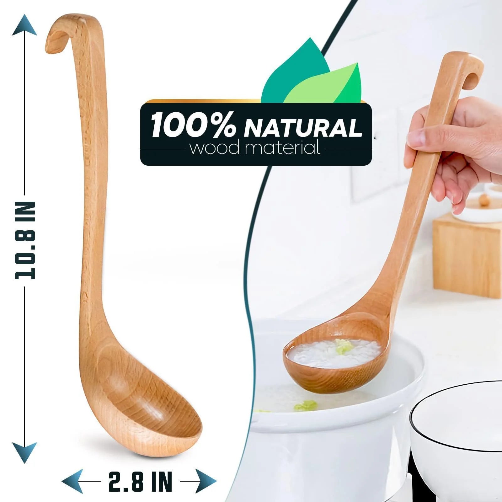 Eco-Friendly Bamboo Soup Ladle – Elegant Olive Wood Serving Spoon with Long Handle – Durable Natural Kitchen Essential