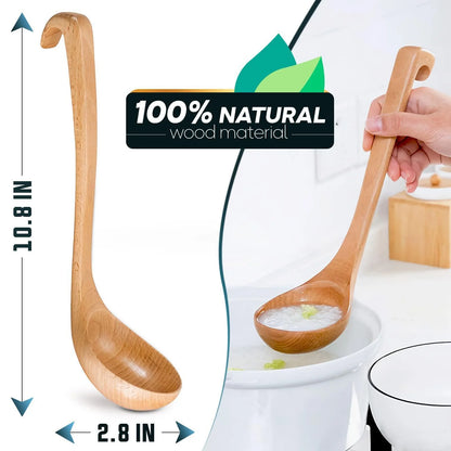 Eco-Friendly Bamboo Soup Ladle – Elegant Olive Wood Serving Spoon with Long Handle – Durable Natural Kitchen Essential