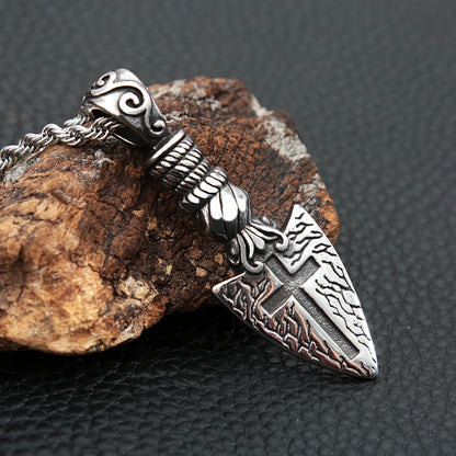Men's Vintage Punk Viking Spear Pendant Necklace in Stainless Steel with Cross Arrow Design