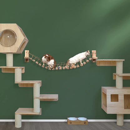 Stylish Cat Wall Shelves & Bridge with Toys - Floating Hammock & Cozy Perch for Happy Cats!