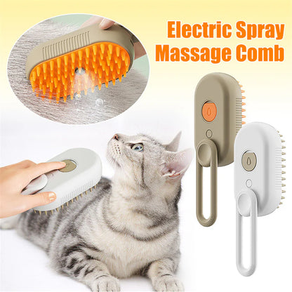 3-in-1 Electric Cat and Dog Steam Brush with Spray for Grooming, Massage, and Hair Removal