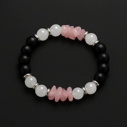 Elegant Handmade Black Onyx & Pink Chip Stone Bead Bracelet