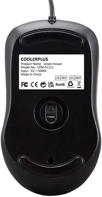 FC112 Premium USB Optical Wired Mouse with Easy Click, 1000DPI – Compatible with Windows PCs, Laptops, Desktops, and Notebooks (Black)