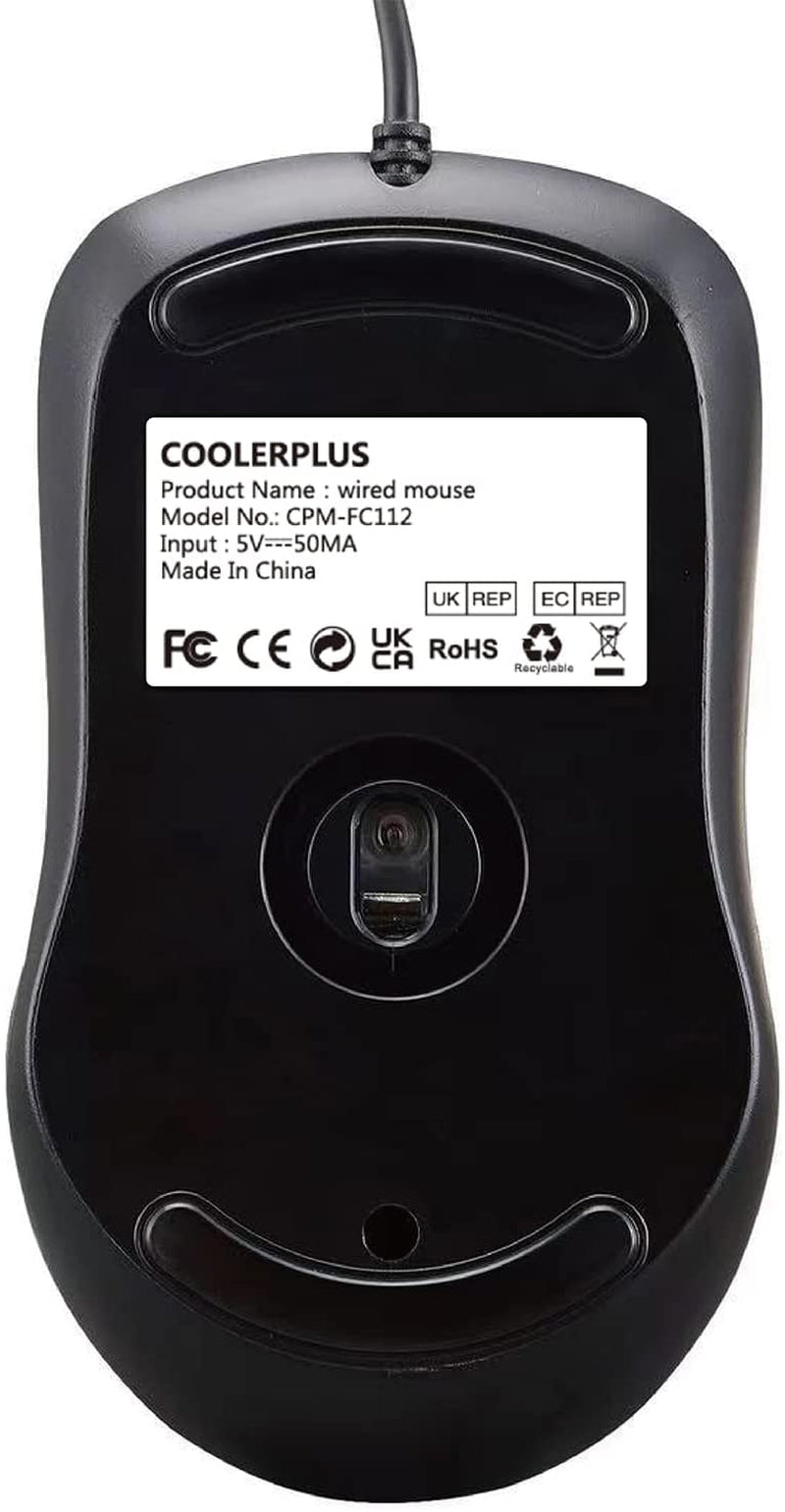 FC112 Premium USB Optical Wired Mouse with Easy Click, 1000DPI – Compatible with Windows PCs, Laptops, Desktops, and Notebooks (Black)