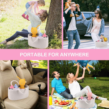 Stylish Baby Diaper Caddy - Versatile Nursery Storage Bin & Car Organizer for Diapers and Wipes, Soft Cotton Rope Design for Changing Table Essentials