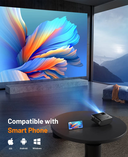 Portable 1080P HD Projector with Tripod, 8000L Brightness, Compatible with iOS, Android, and Windows for Cinematic Experience