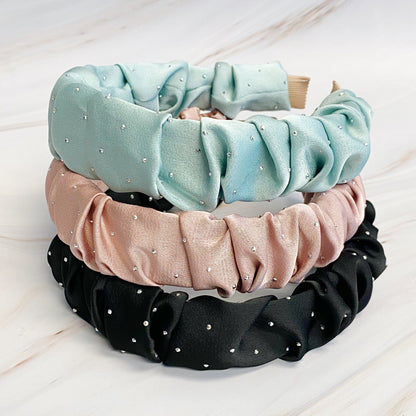 Chic Scrunched Satin Jewel Dotted Headband for Effortless Style