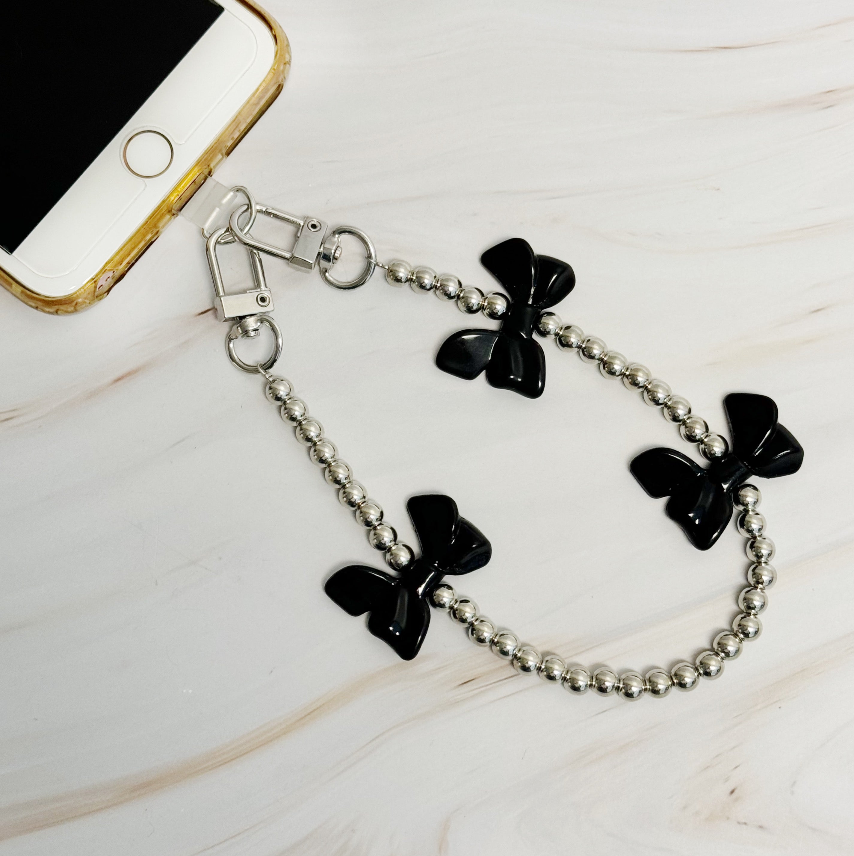 Chic Bows and Beads Phone Wrist Lanyard - Stylish & Functional Accessory