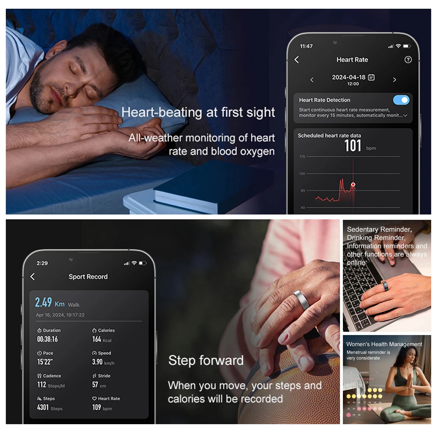 WARRIOR Smart Ring with Charging Dock Men Women Health Sleep Heart Rate Monitoring IP68 & 5ATM Waterproof Multi-Sport Mode