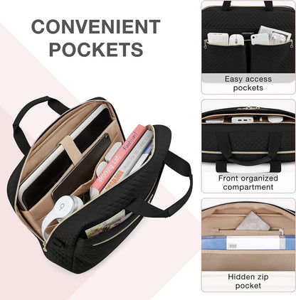 Stylish Black Laptop Bag for Women - 17.3/15.6 Inch Briefcase for Office, Travel & Business