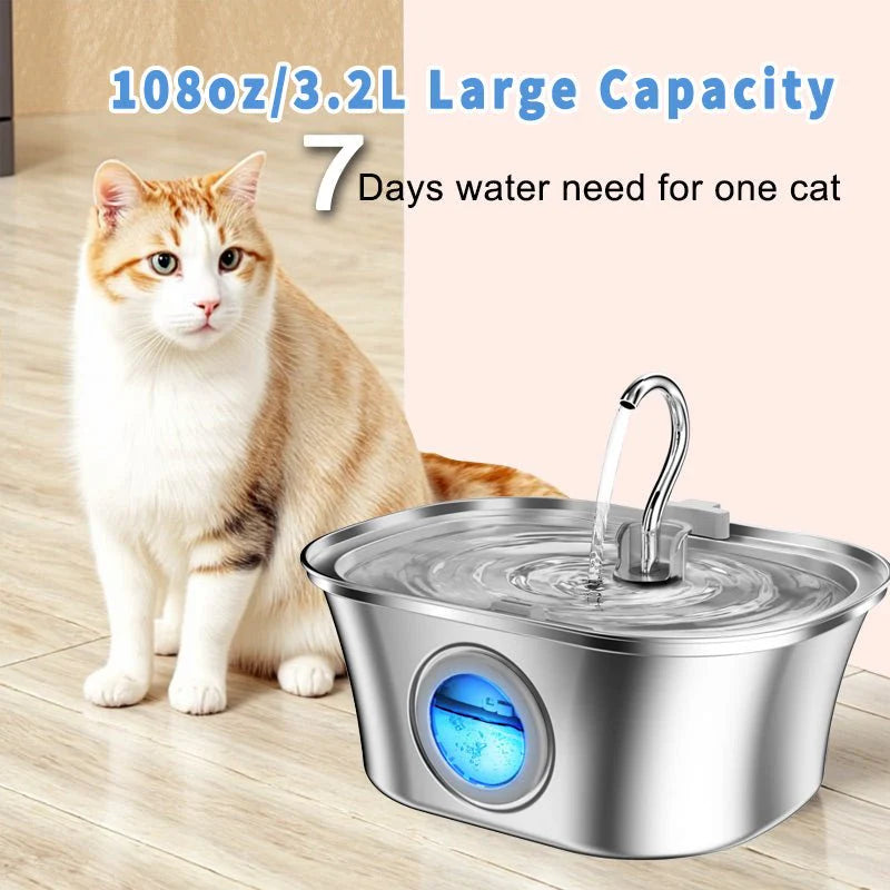 Heybo 3.2L Automatic Stainless Steel Pet Water Fountain for Cats and Dogs