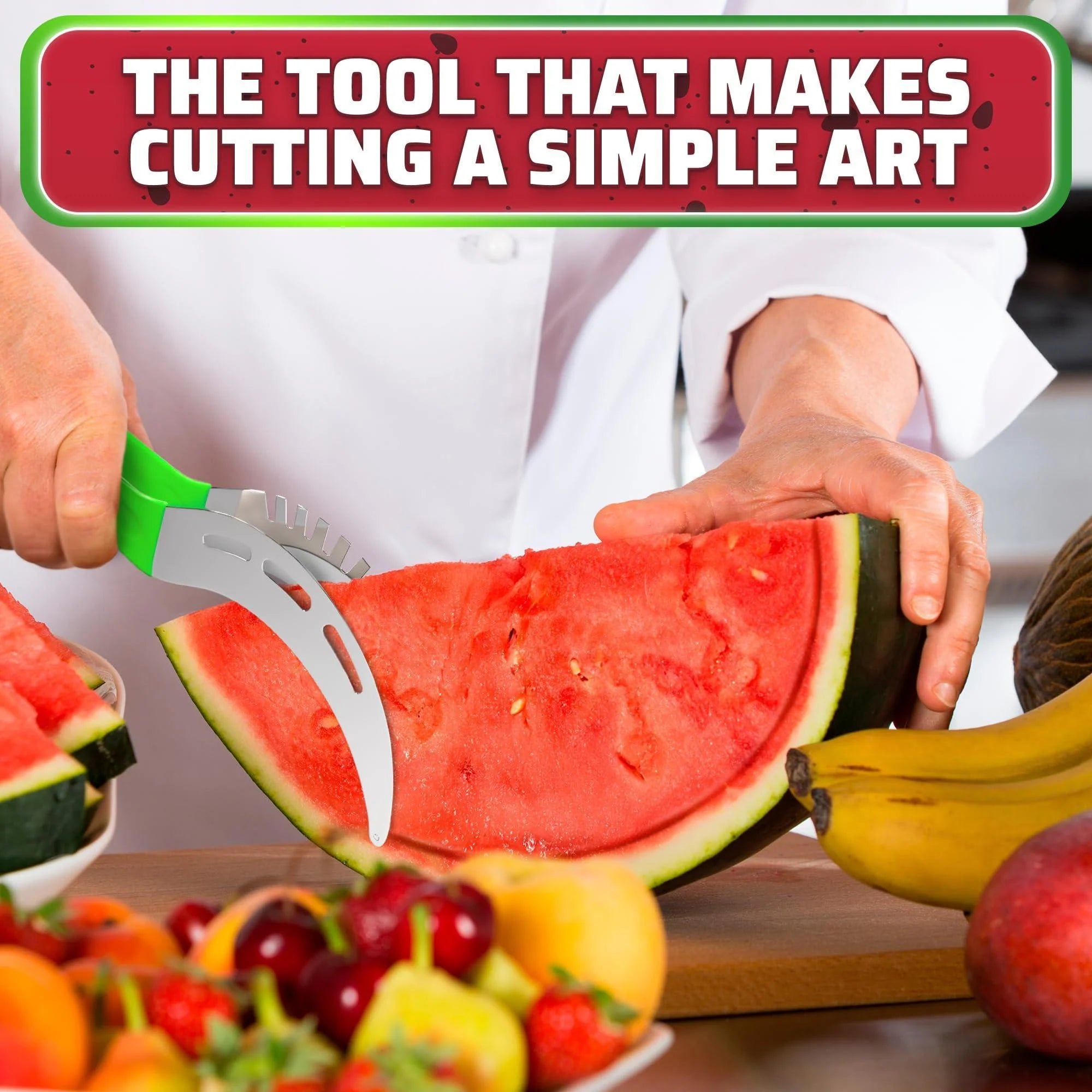 Effortless Watermelon Slicer & Cutter - Premium Stainless Steel Blade with Ergonomic Handle for Quick, Mess-Free Summer Snacks & Parties