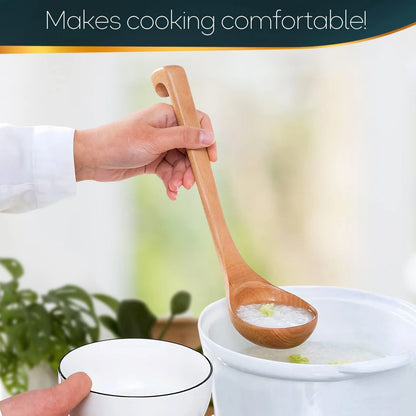 Eco-Friendly Bamboo Soup Ladle – Elegant Olive Wood Serving Spoon with Long Handle – Durable Natural Kitchen Essential