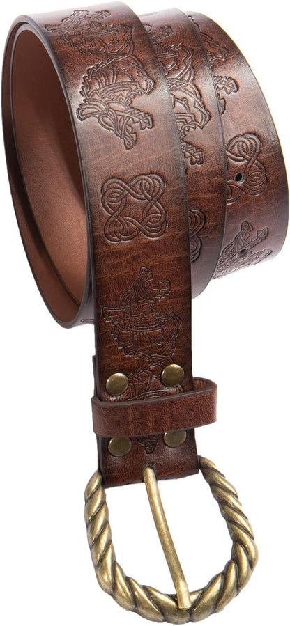 Viking Fenrir Embossed Faux Leather Buckle Belt - Medieval Knight Accessory