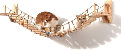 Stylish Cat Wall Shelves & Bridge with Toys - Floating Hammock & Cozy Perch for Happy Cats!