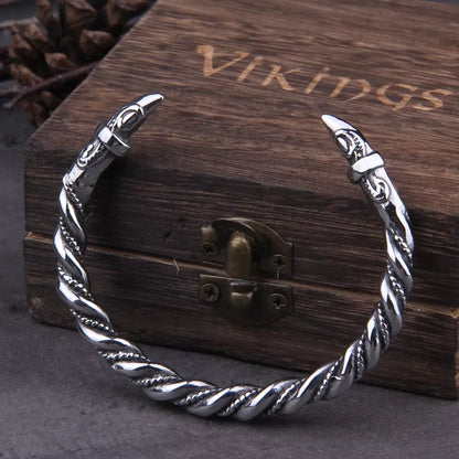 Stainless Steel Norse Raven Bracelet for Men with Viking Wooden Gift Box