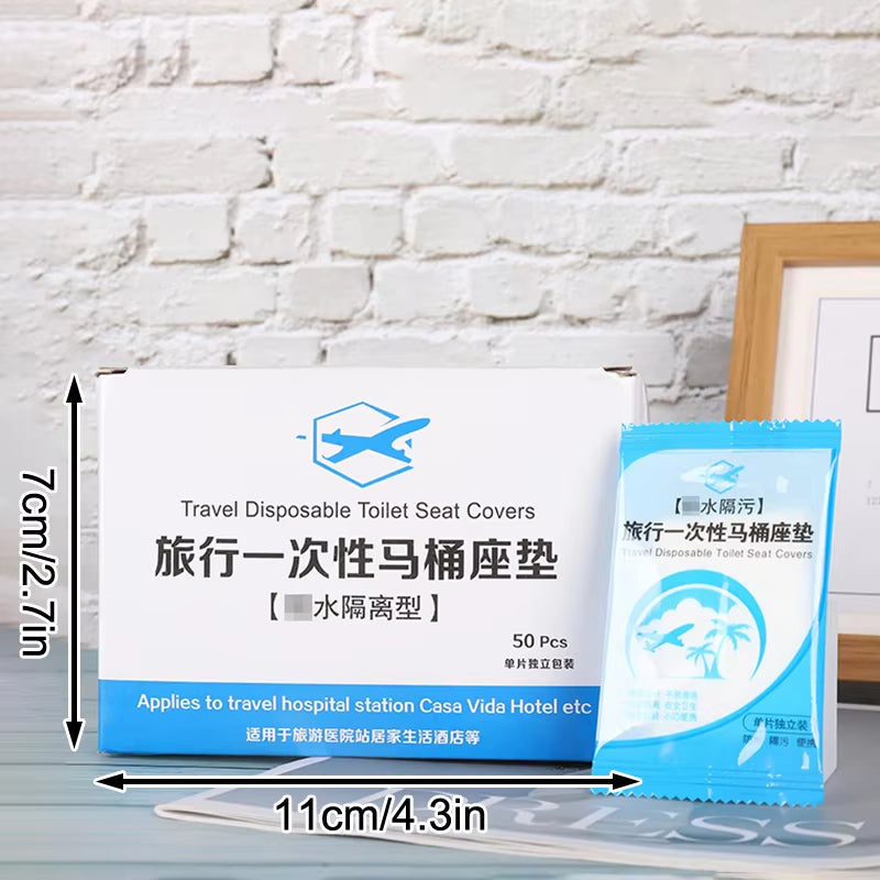 50-Pack Individually Wrapped Disposable Waterproof Plastic Toilet Seat Covers with Non-Slip Design for Travel and Protection