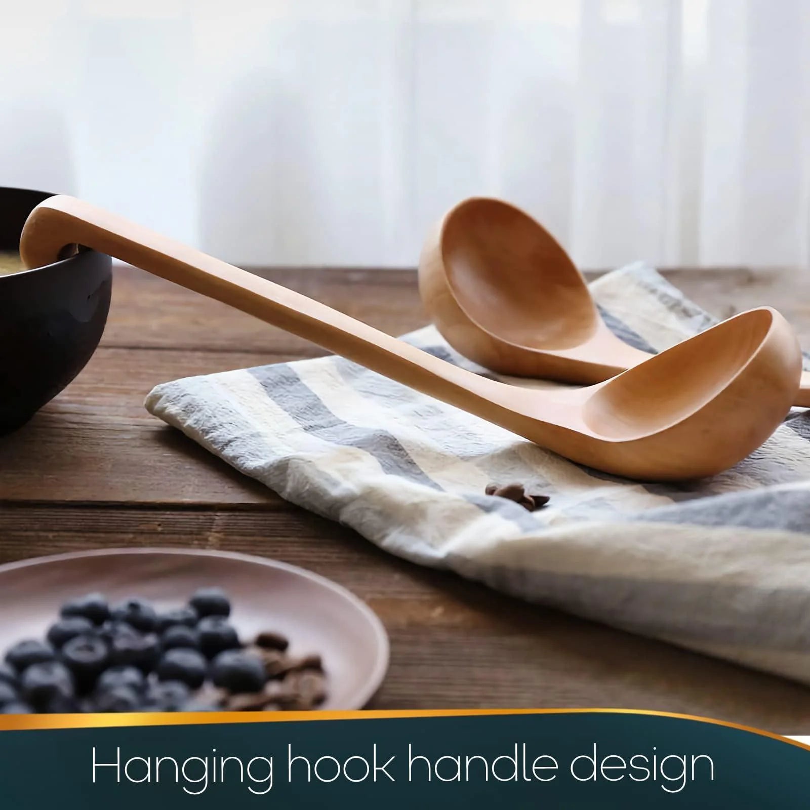 Eco-Friendly Bamboo Soup Ladle – Elegant Olive Wood Serving Spoon with Long Handle – Durable Natural Kitchen Essential