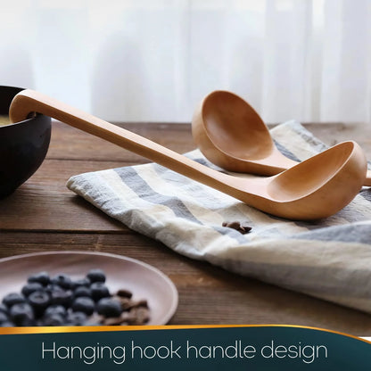 Eco-Friendly Bamboo Soup Ladle – Elegant Olive Wood Serving Spoon with Long Handle – Durable Natural Kitchen Essential