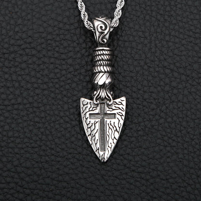 Men's Vintage Punk Viking Spear Pendant Necklace in Stainless Steel with Cross Arrow Design