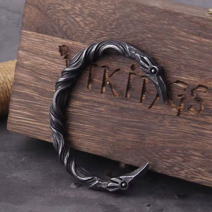 Stainless Steel Norse Raven Bracelet for Men with Viking Wooden Gift Box