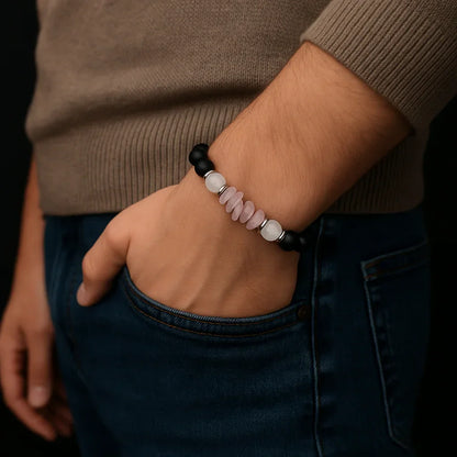 Elegant Handmade Black Onyx & Pink Chip Stone Bead Bracelet