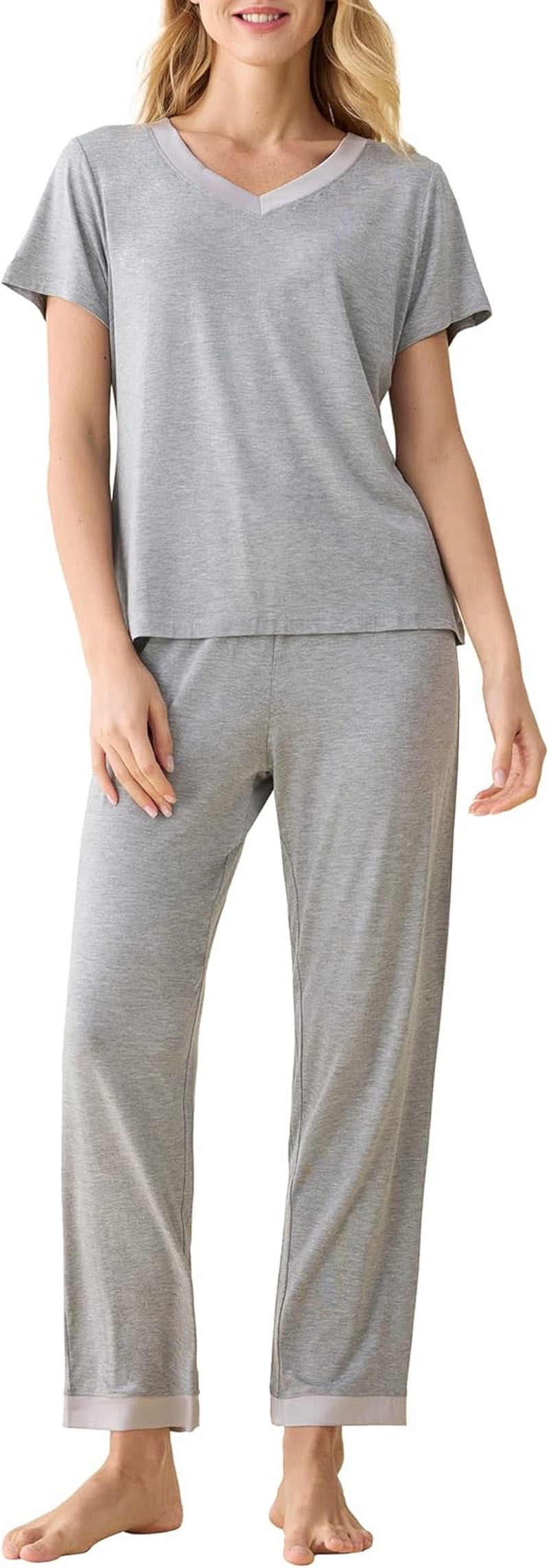 Chic Women's V-Neck Short Sleeve Pajama Set with Comfortable Pants
