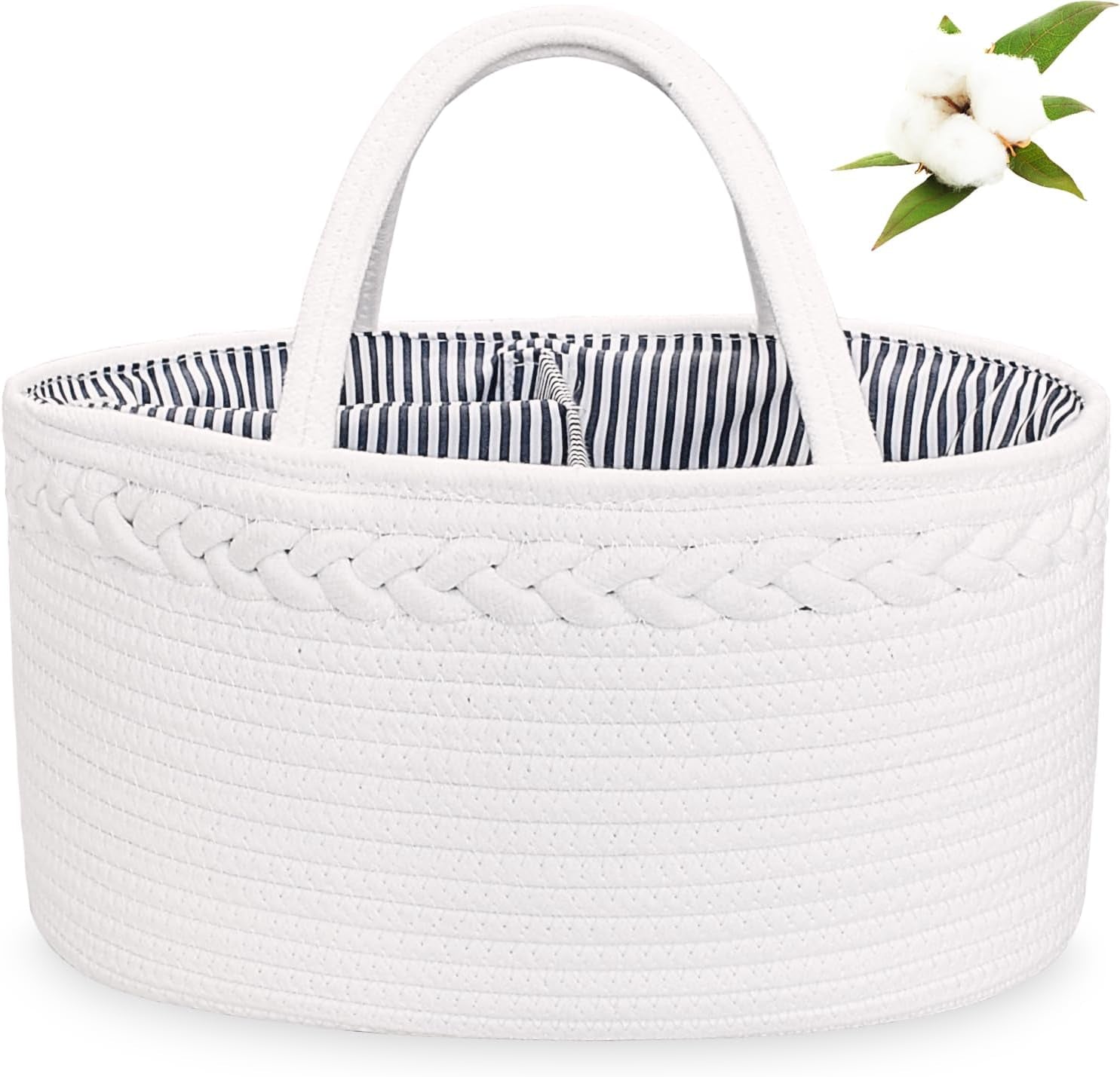 Stylish Baby Diaper Caddy - Versatile Nursery Storage Bin & Car Organizer for Diapers and Wipes, Soft Cotton Rope Design for Changing Table Essentials