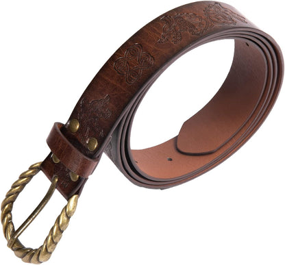 Viking Fenrir Embossed Faux Leather Buckle Belt - Medieval Knight Accessory