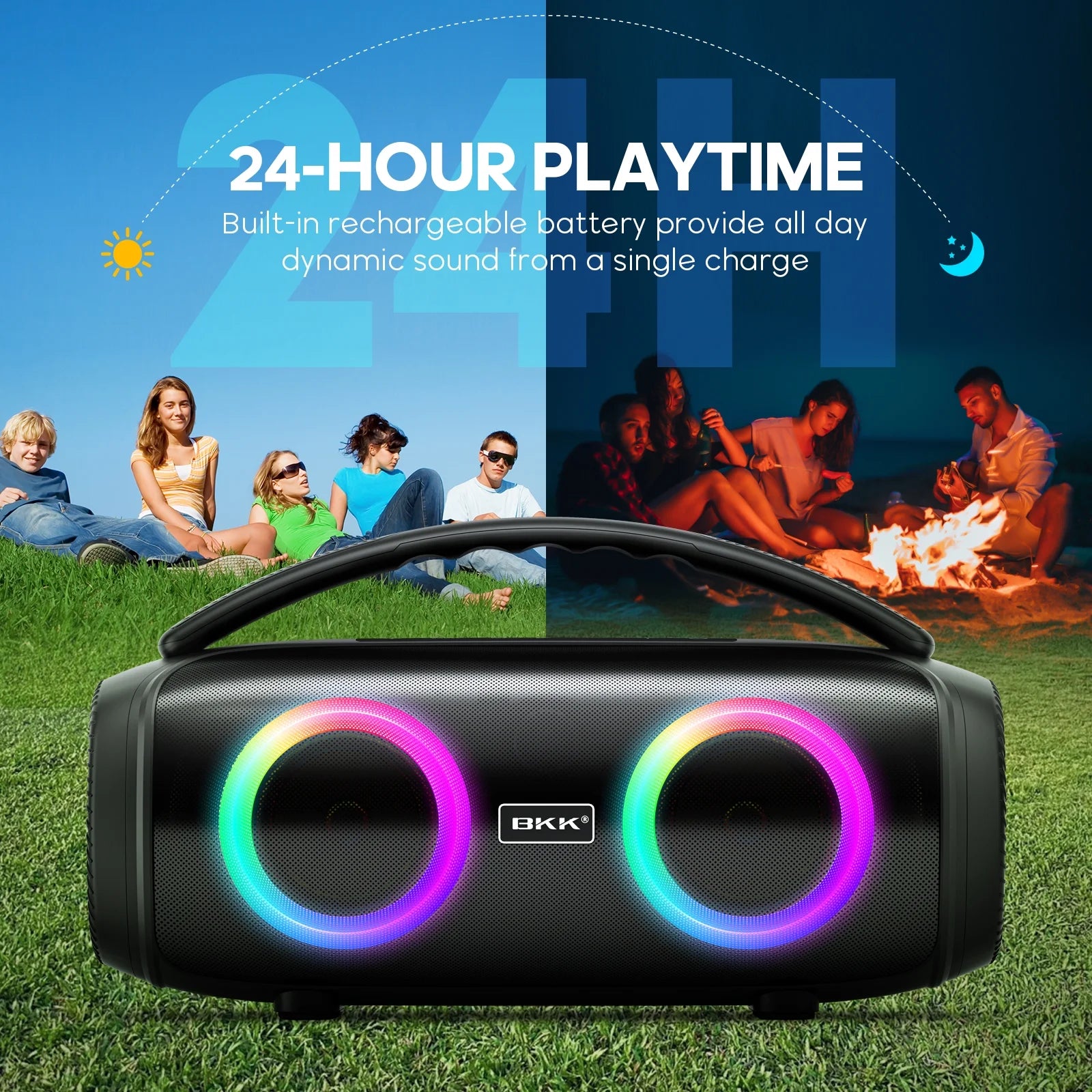 Ultimate Waterproof Bluetooth Speaker - 40W Portable Wireless Sound with DJ Lights for Beach Parties - Sleek Black Design